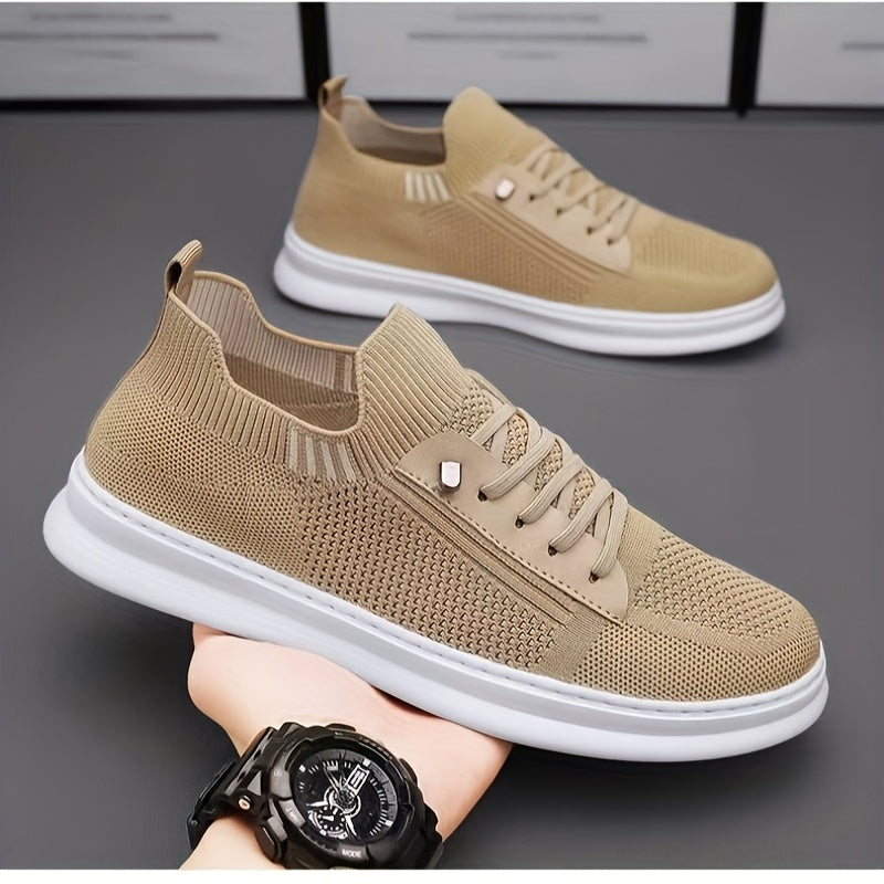New Arrival - Men'S Breathable Knit Slip-On Sneakers, Slip-Resistant & Durable Casual Shoes with TPR Sole for Hiking, Outdoor, and Daily Wear - Beige