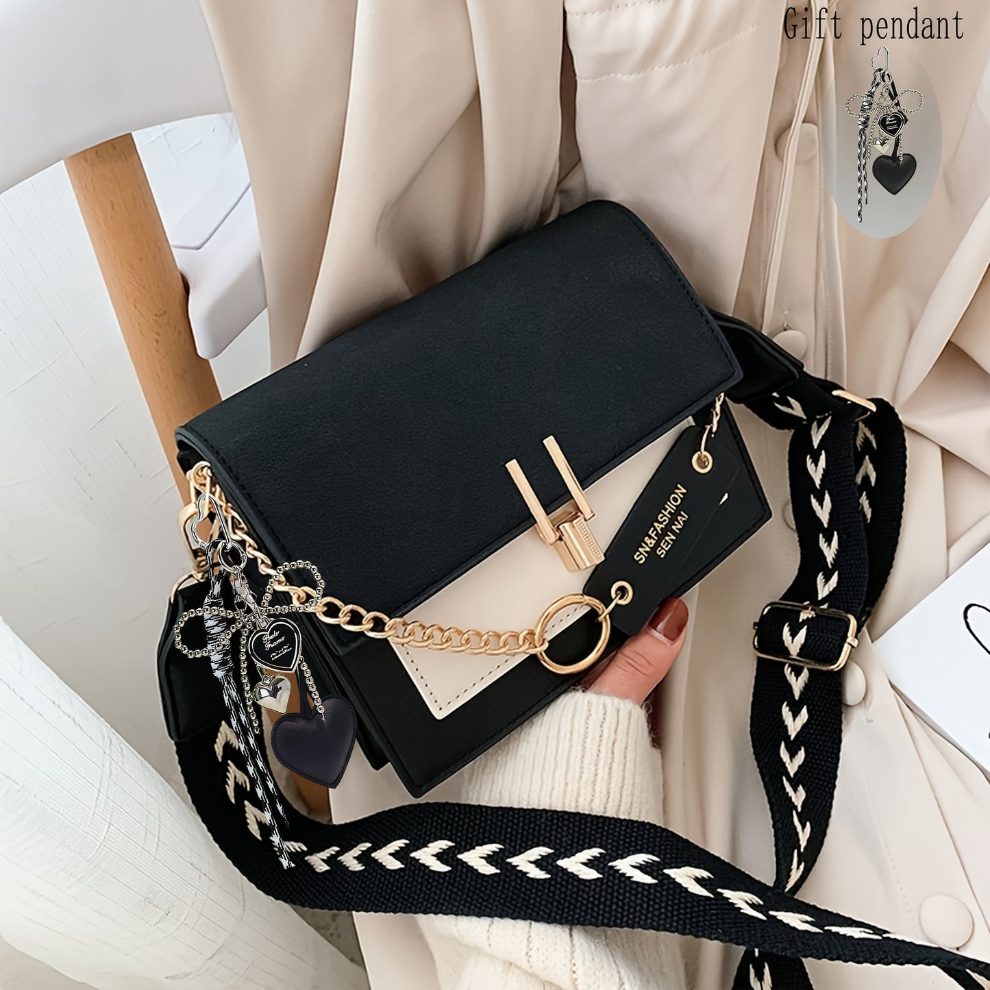 Vibrant Fashionista Flap Square Bag - Stylish Faux Crossbody Purse with Chain Decor, Trendy Women's Accessory for Daily Use, Perfect for Work, School, Travel and Outdoor Activities