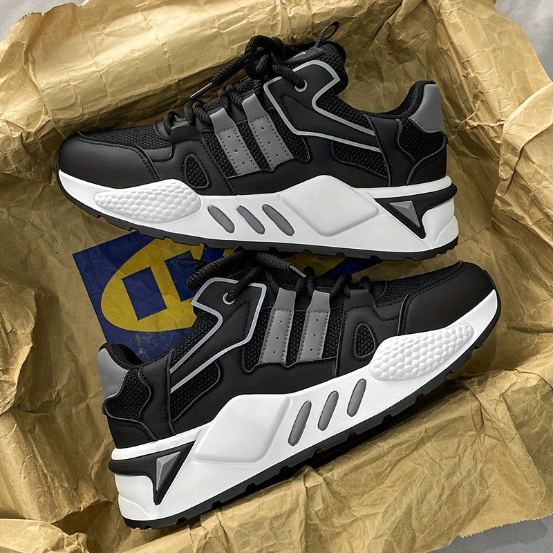 Men's Breathable Mesh Running Sneakers - Lightweight, Comfortable, and Durable Low-Top Sneakers for Casual and Sporty Wear, Versatile Trainers Modern Sneakers Stylish Stripes