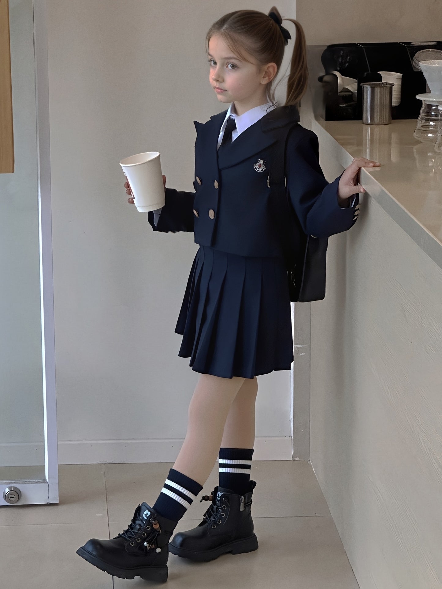 Girls' Preppy Two-Piece Blazer Set for Spring and Autumn