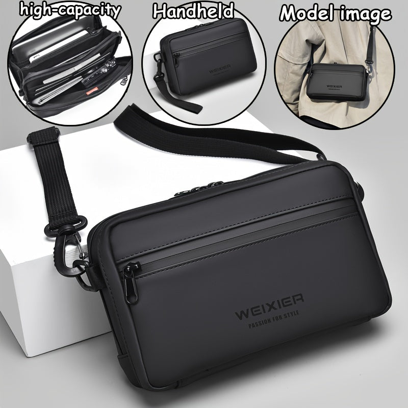 WEIXIER Men's Casual Nylon Handbag - Large Capacity with Adjustable Wrist Strap, Sleek Black for Daily Use, Valentine's Day Gift for Him, Outdoor Bag Casual Style Nylon Material