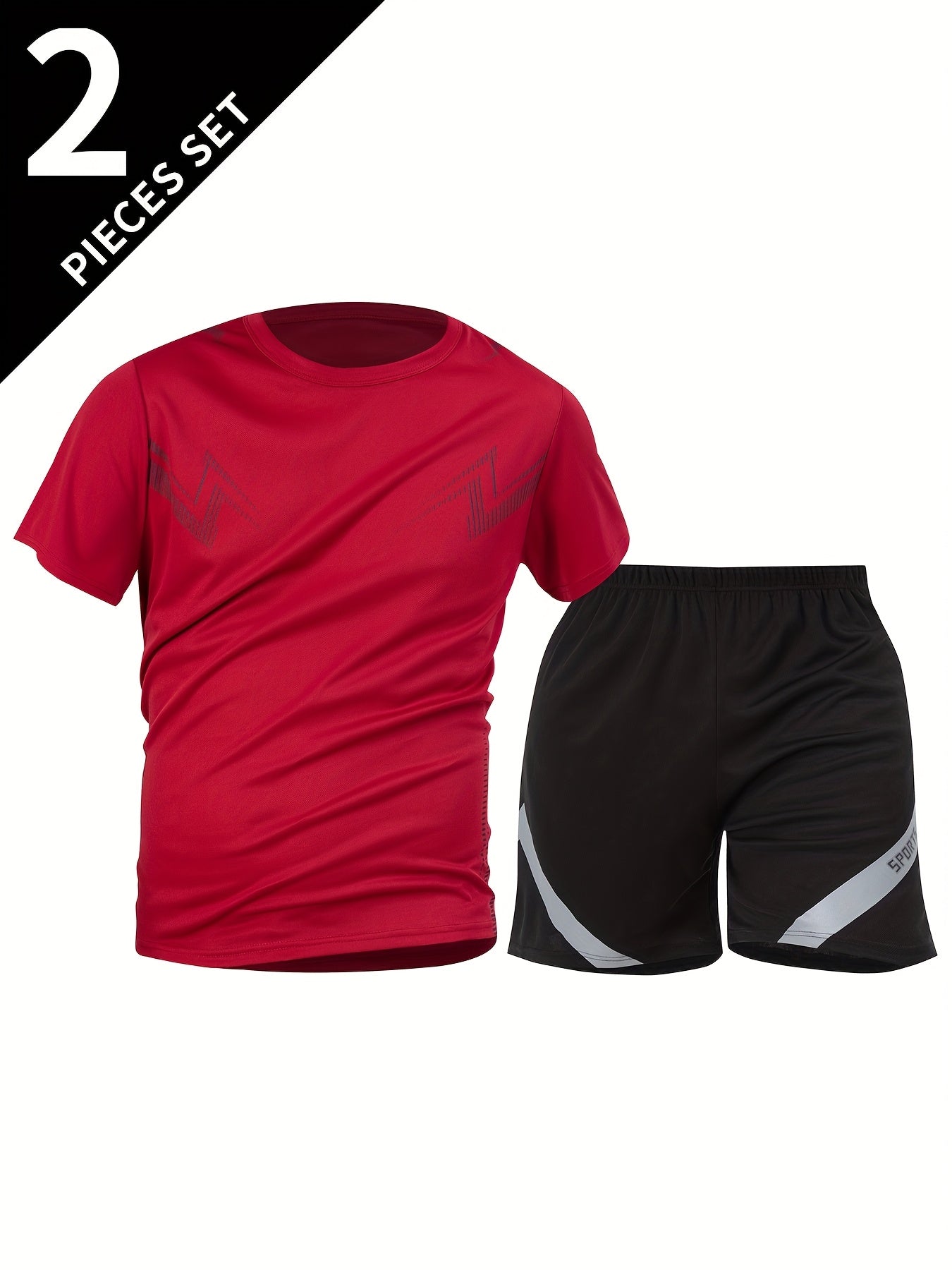 2pcs Summer New Lightning Print Sports Suit Men's Short Sleeve Shorts Outdoor Fitness Breathable Quick-Dry Loose Running Outfit Set
