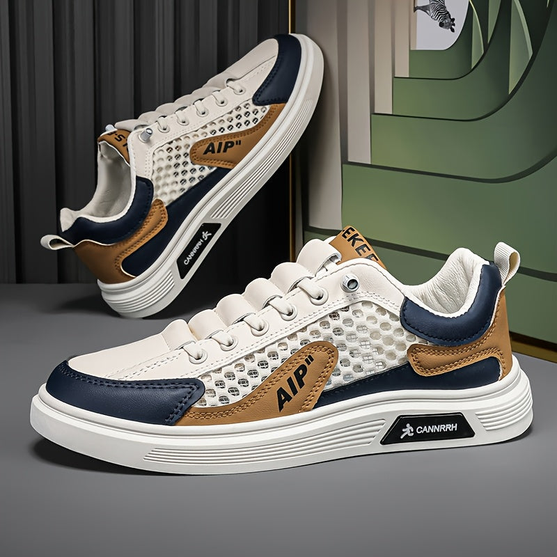 Men'S 2025 Spring/Summer Sneakers - Breathable Mesh Low Top Sneakers with "AIP" Logo, Casual Slip-On Shoes for Street and Sports, Casual Athletic Shoes Breathable Mesh Upper Elastic Closure