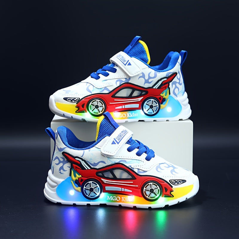 2024 Fall New Youngsters' Boys' Sports Shoes with Cartoon Flashing Lights - Youngsters' Light-Up Running Shoes, Thin, LED, for Ages 1-3-6, PVC Sole, EVA Insole, Hook & Loop Closure, Perfect for Casual Wear