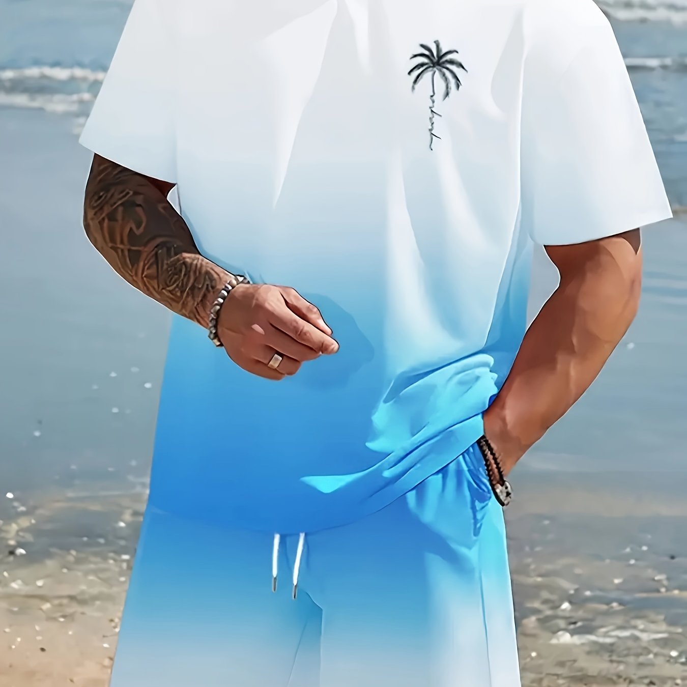 Men's fashion crewneck short-sleeved shorts two-piece set, 3D digital printing HD pattern, summer leisure and comfortable vacation sports Men's wear