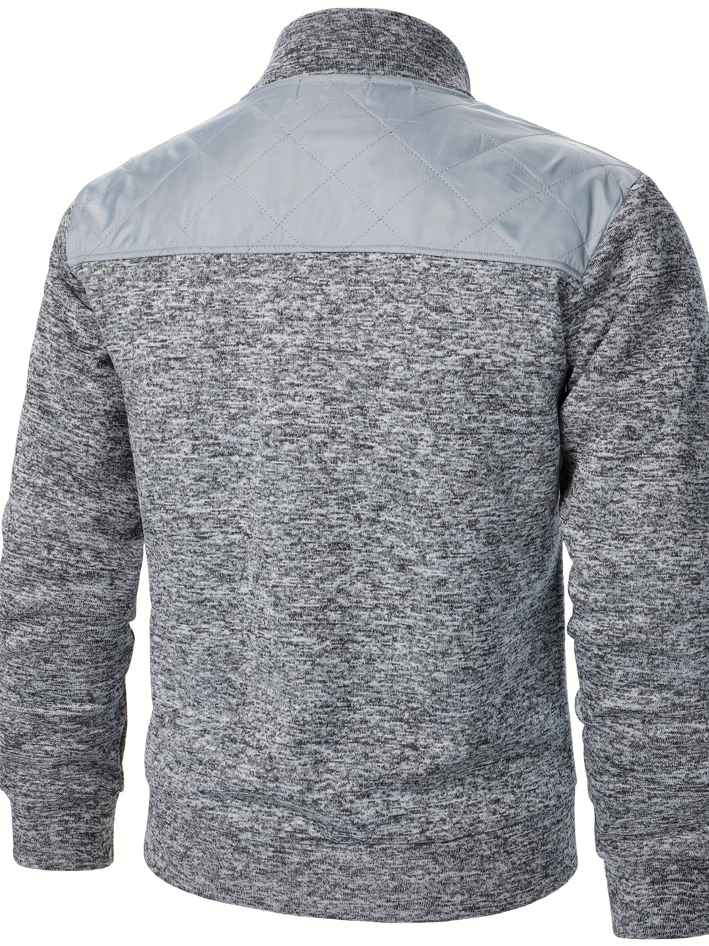 Men's Casual Quilted Polyester Jacket with Stand Collar