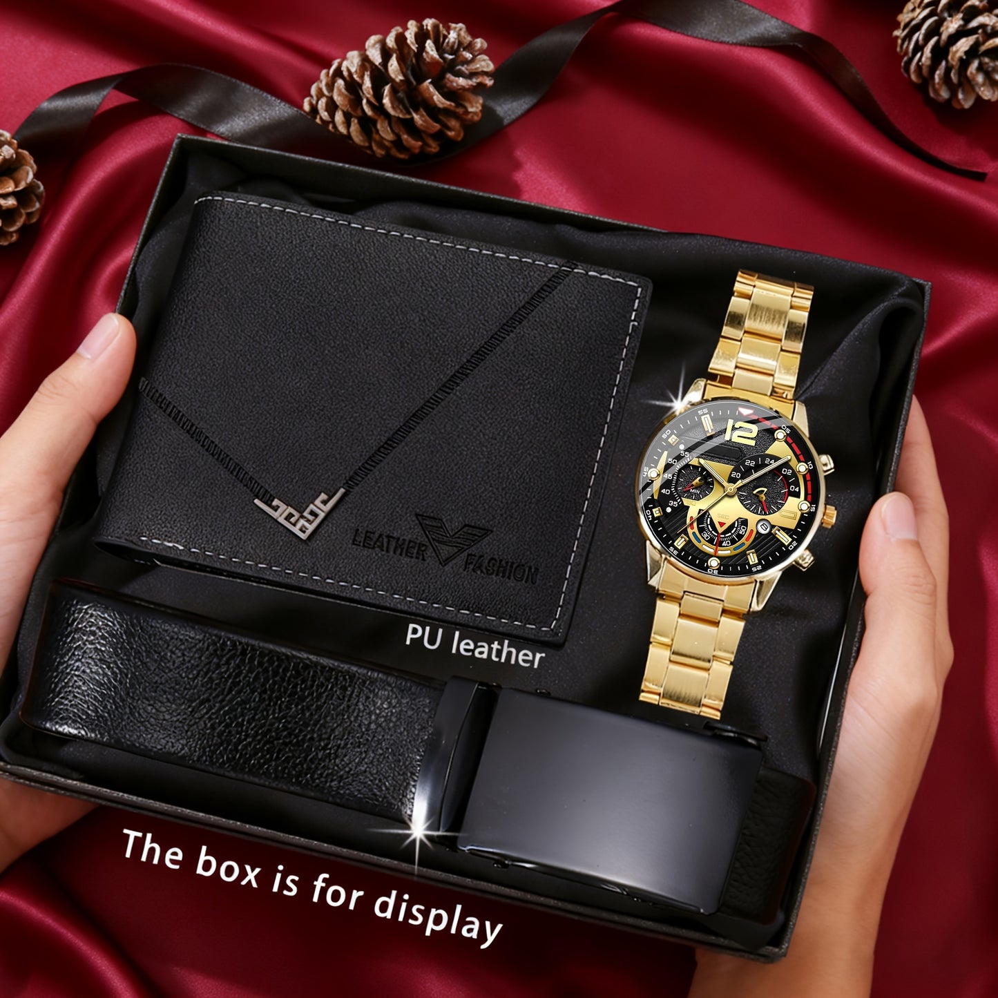 3pcs Men'S Watch, Belt, Wallet Set | Fashionable, Business, Leisure, Sports, Gorgeous and Trendy, Specially Designed for Men, No Gift Box