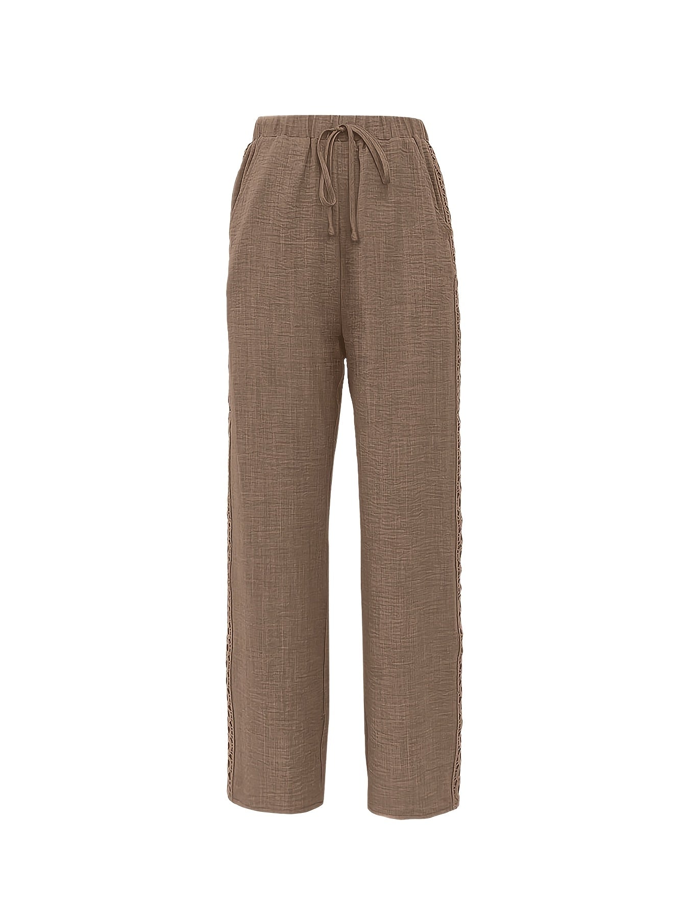 Women's High-Waisted Straight-Leg Casual Trousers with Side Tape