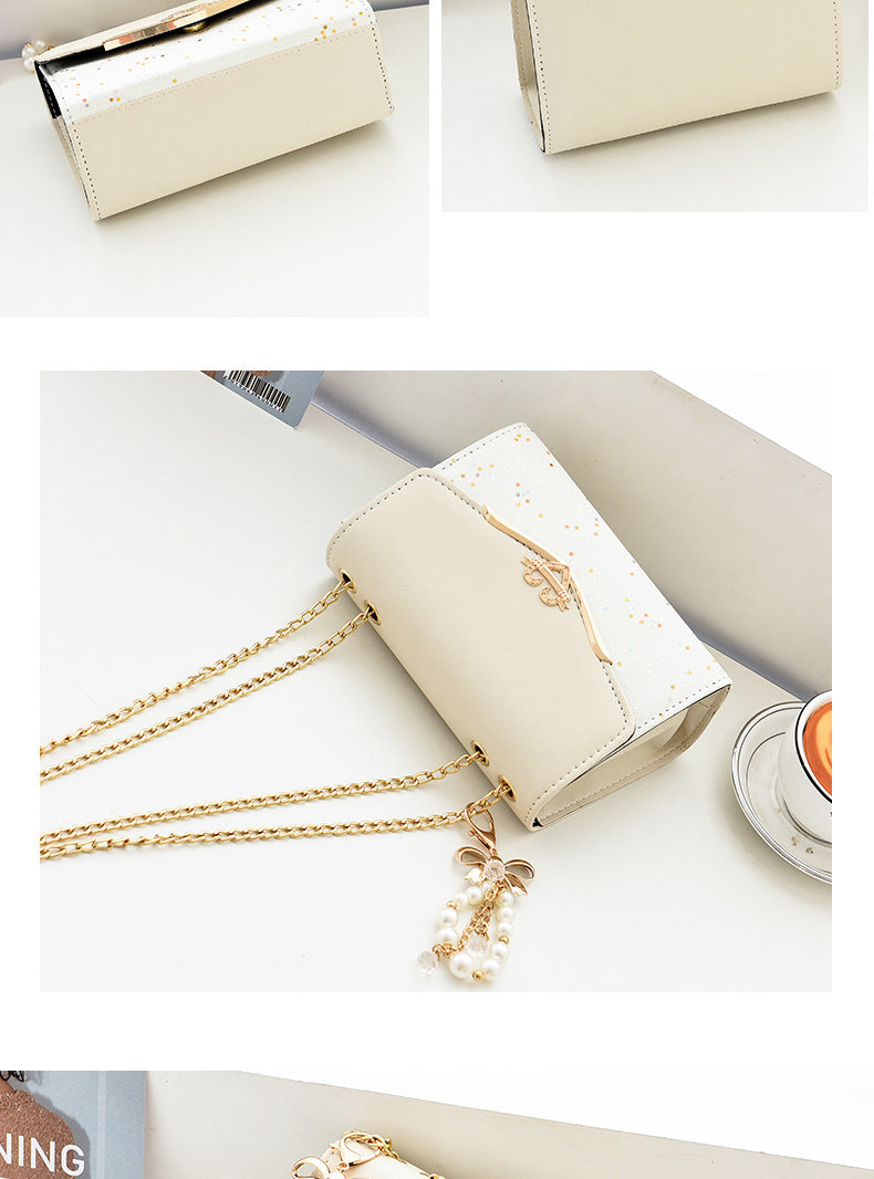 Fashionable New Women'S Shoulder Bag. This One Is a Crossbody Bag with Six Color Options to Choose From. It Is Fashionable Bohemian Beige PU Crossbody Bag with Tassel Charm - City Style Flip-Top Shoulder Bag with Metal Chain