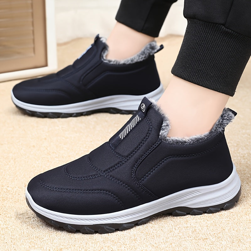 Winter Men'S Large Size Outdoor Short Boots - Fleece Lined Warm, Non-Slip PVC Sole, Round Toe Design, Black Casual Hiking Shoes Suitable for All Four Seasons