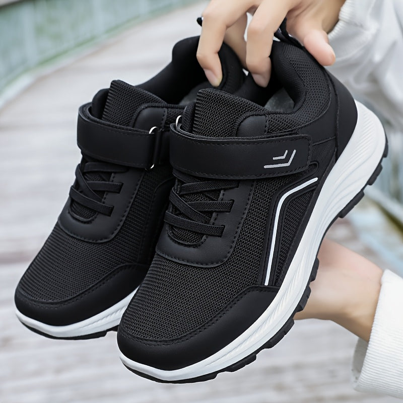 Women's Breathable Mesh Sneakers - Maroon Low-Top Casual Sneakers with Adjustable Hook-and-loop Fastener Strap Laces, Comfortable Fabric Insole, All-Season Round Toe Design, Breathable Footwear Stylish Mesh Sneakers Adj