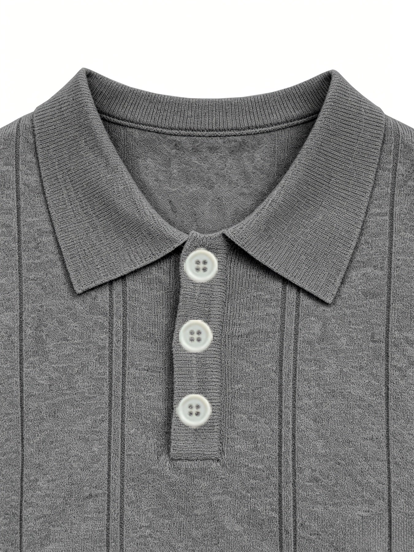 Men's Slim Fit Vertical Stripe Knit Polo Shirt with Lapel Collar