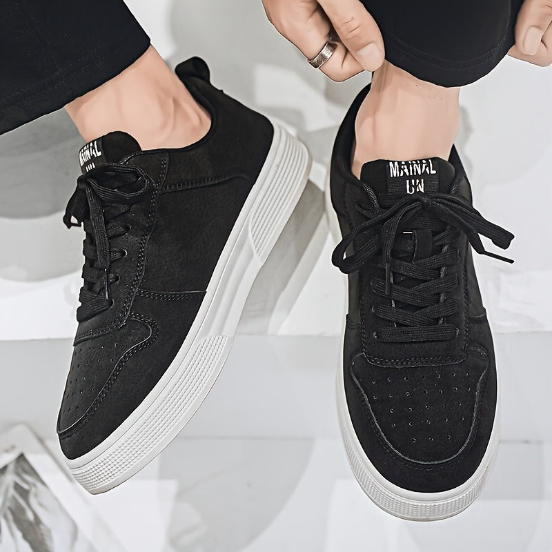 1 Pair MAINALUN Men'S Skateboarding Sneakers - Low-Top Lace-Up Casual Shoes with Thick PVC Sole, Breathable Fabric Lining Durable Synthetic Upper for Daily Wear, Outdoor, Travel, Parties - Green/Black/Khaki, Skateboarding S