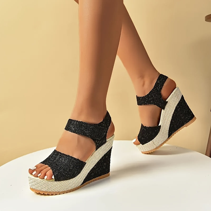 Women's Peep Toe Wedge Sandals, Fashionable Ankle Strap Slingback Platform Heels, All-Match Going Out Sandals