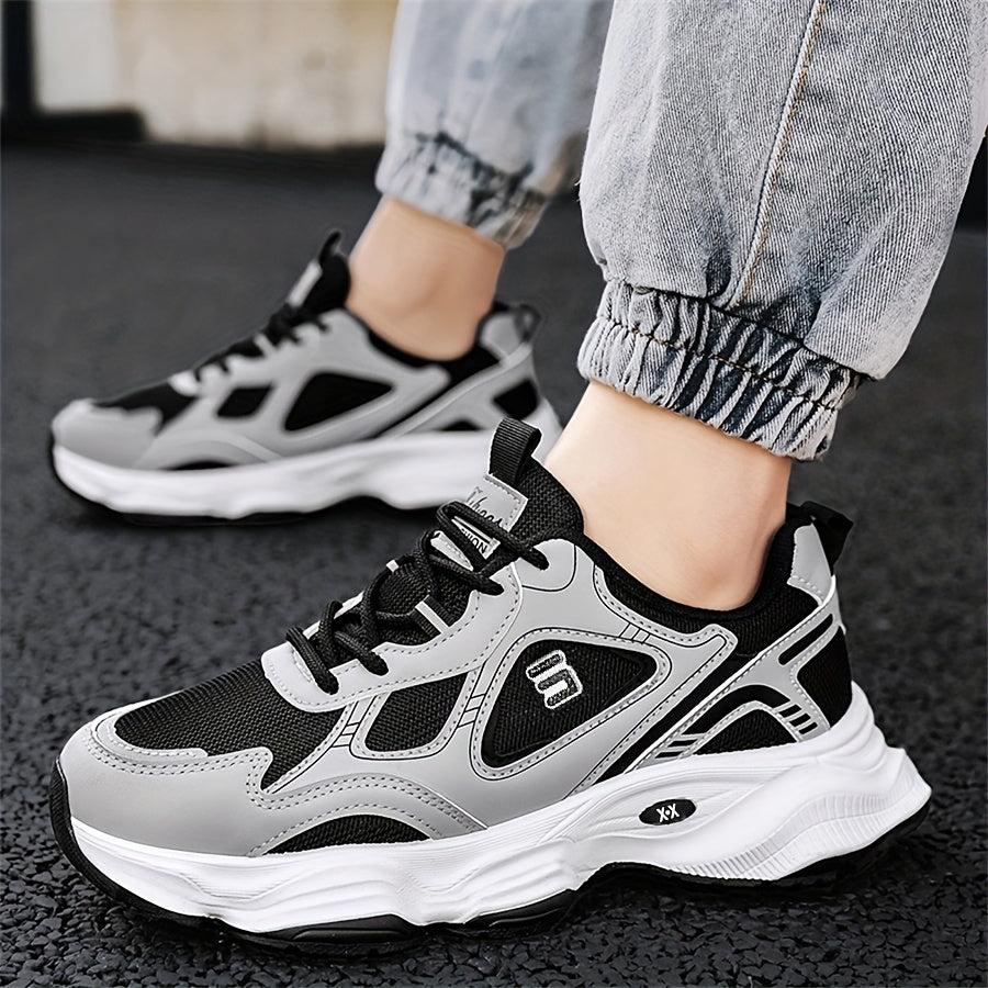 Men'S 2025 New Fashionable Low-Top Sneakers with Thick Sole - Non-Slip, Outdoor Casual Shoes for Teenagers and Young Adults, White and Golden Accents, All-Season Comfort, Casual Footwear Modern Sneaker Design Rubber Base