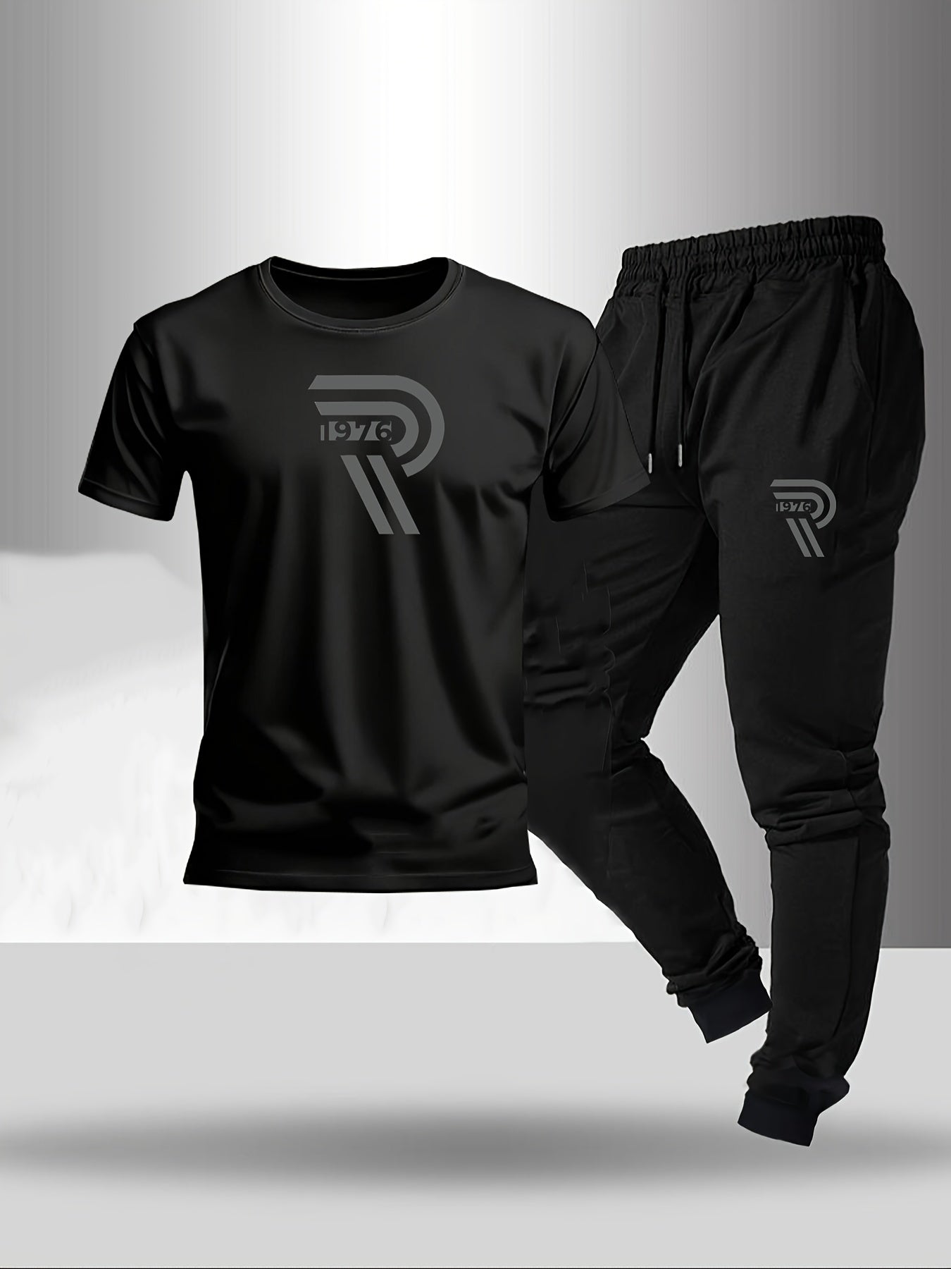 2pcs Set, Men'S Casual Loungewear, Gift, Fashion Print, Round Neck T-Shirt with Drawstring Pants, Outfit