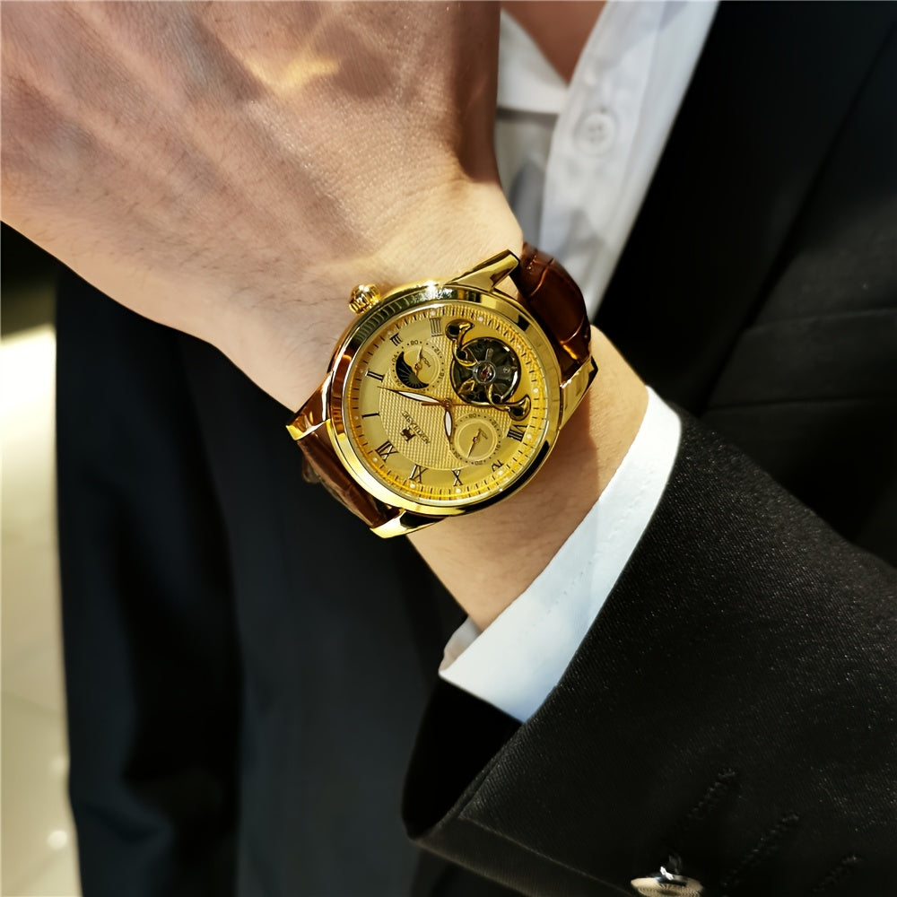 Large Gyroscopic Fully Automatic Mechanical Watch Men's Moon Phase Fashionable Versatile Wristwatch