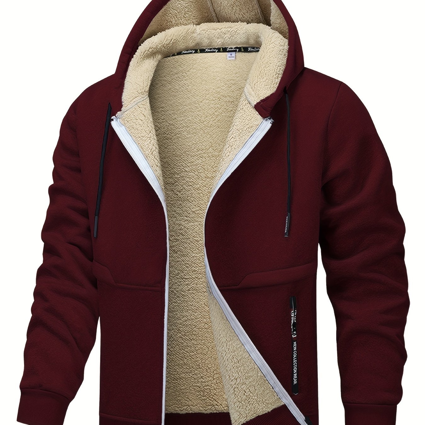 1pc Men'S Casual Style Hooded Jacket, Thick Fleece Lined, Warm