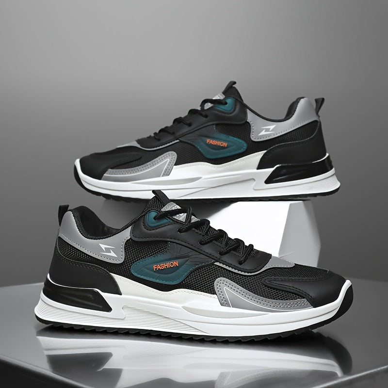 Men'S Breathable Running Sneakers with Gradient Design - Low-Top Lace-Up Casual Shoes, Durable PVC Sole, EVA Insole, Fashionable Black White Patterns, Ideal for All Seasons Outdoor Activities