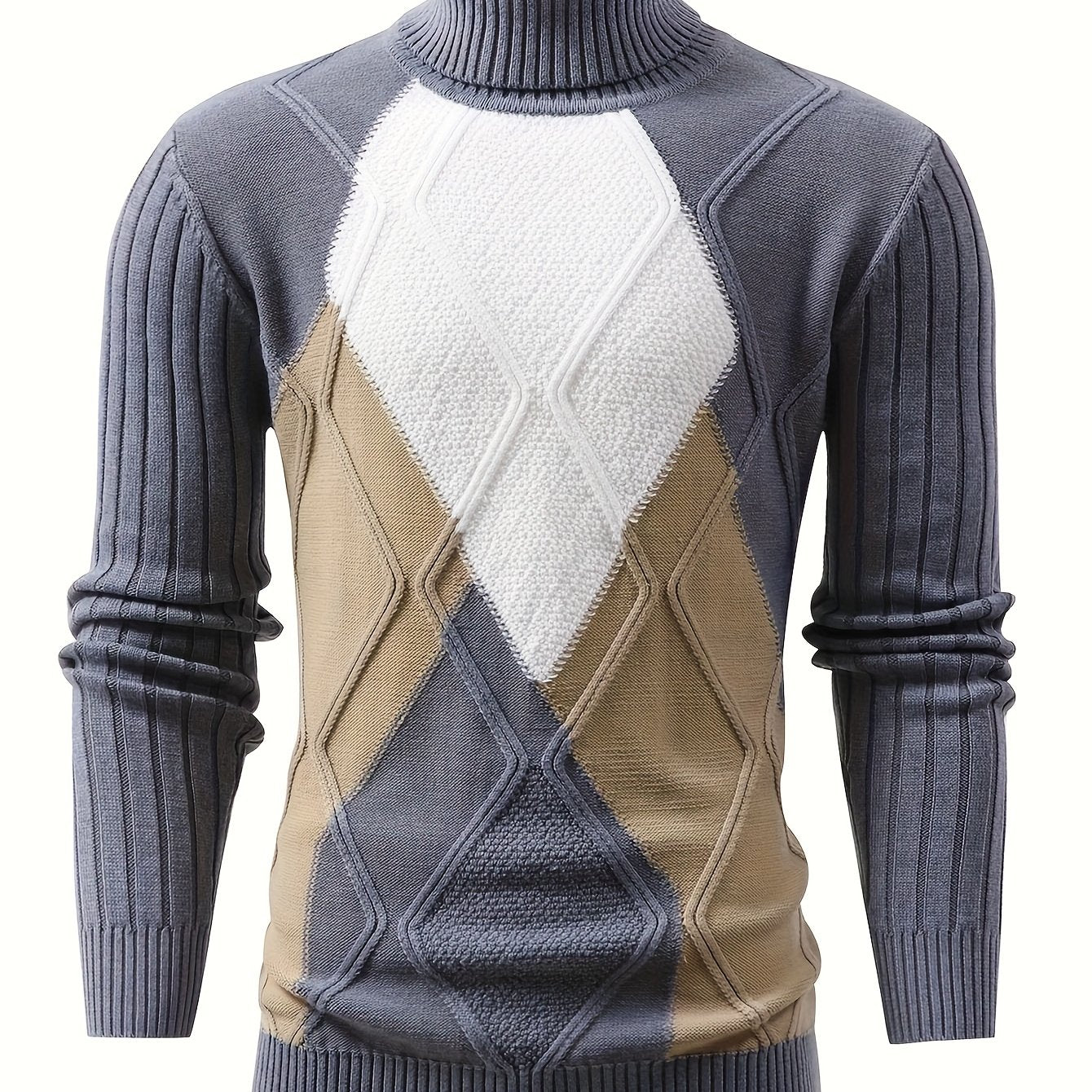 Men'S New Color-Blocked High-Neck Long-Sleeve Retro College-Style Knitted Base Layer for Casual Autumn And Winter