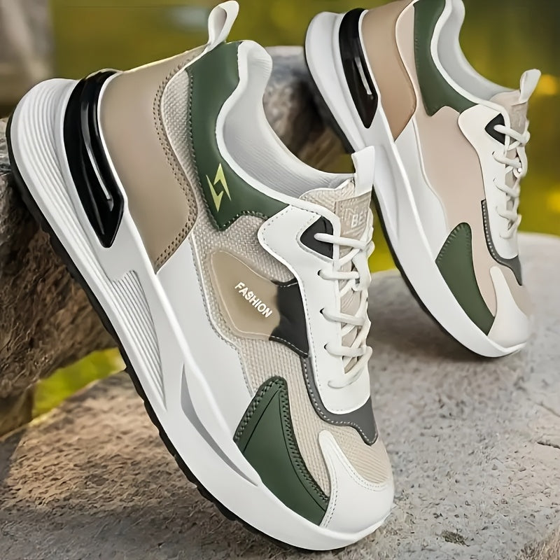Men'S Breathable Running Sneakers with Gradient Design - Low-Top Lace-Up Casual Shoes, Durable PVC Sole, EVA Insole, Fashionable Black White Patterns, Ideal for All Seasons Outdoor Activities