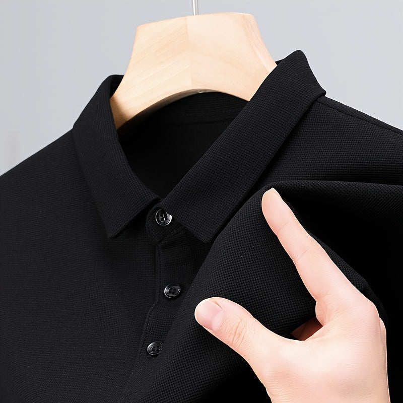 Men's Solid Short Sleeve And Lapel Collar Henley Shirt, Casual And Comfy Sports Tops For Summer Golf Wear And Outdoors Activities