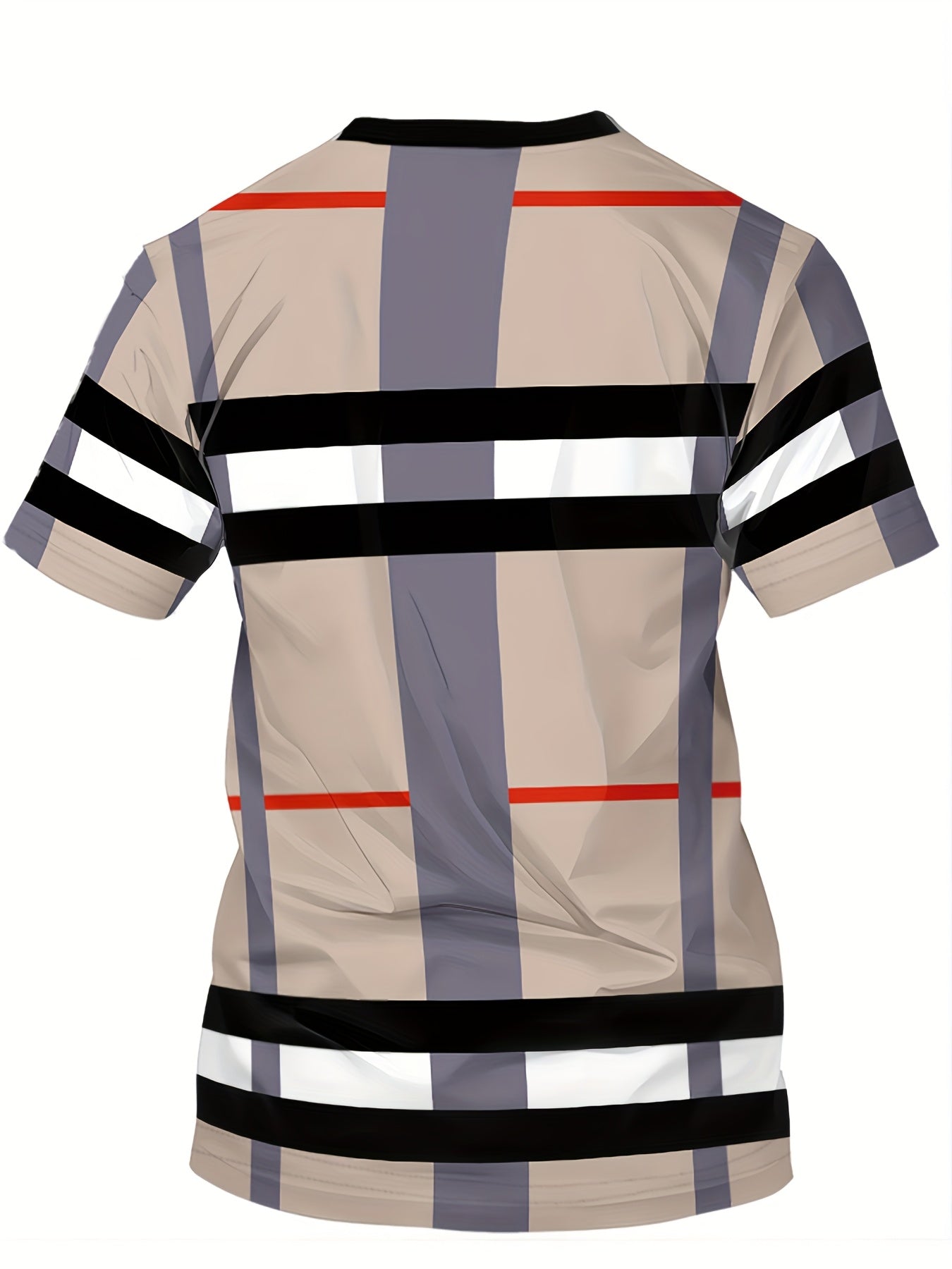 Men'S Casual Striped T-Shirt with Mountain Logo - Short Sleeve, Crew Neck, Lightweight Polyester, Summer Fashion, Casual Wear Striped Pattern Lightweight Fabric