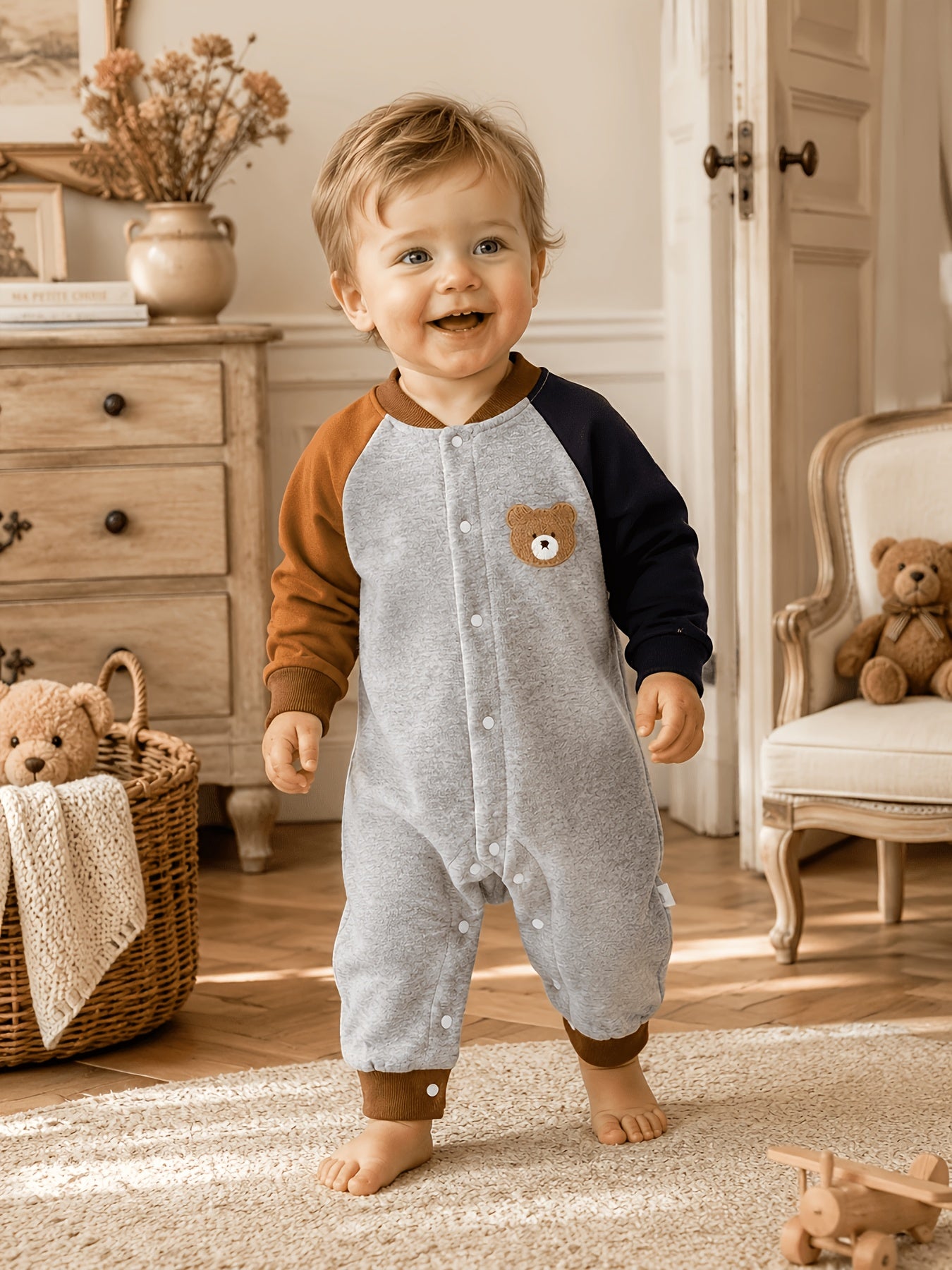 Boys' Cotton Baseball Cartoon Jumpsuit for Spring & Fall 0-18M