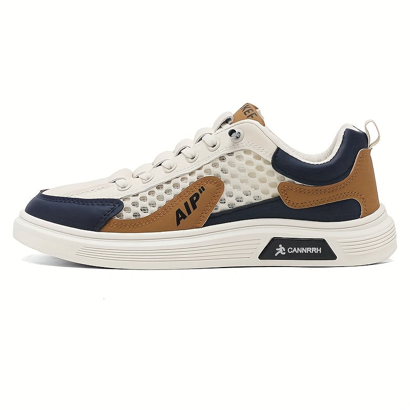 Men'S 2025 Spring/Summer Sneakers - Breathable Mesh Low Top Sneakers with "AIP" Logo, Casual Slip-On Shoes for Street and Sports, Casual Athletic Shoes Breathable Mesh Upper Elastic Closure