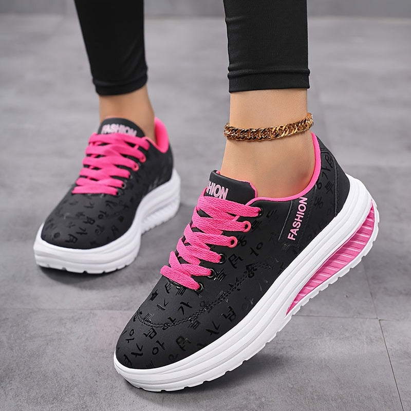 Women'S Lightweight Breathable Road Running Shoes - Black with Pink Accents, Synthetic Synthetic Faux Leather Upper, EVA Cushioned Sole, All-Season Comfort for Casual Athletic Wear, Ladies Sneakers, Sleek Shoe Design, Comfo