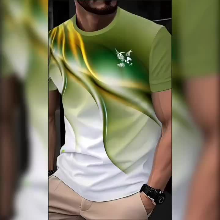 Men'S Round Neck T-Shirt with a Simple Multicolored Bird Pattern Print in Trendy Style.