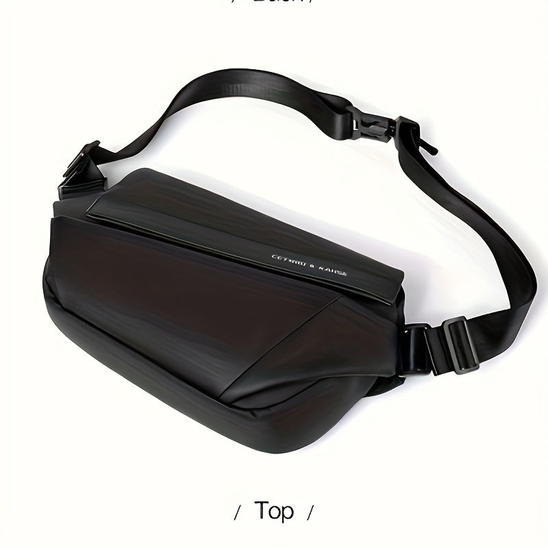 Men'S Sleek Black Crossbody Bag - Durable Oxford Material, Zippered Chest Bag with Adjustable Strap, Ideal for Commuting Cycling, Trendy Shoulder Bag for Men, Cycling Bag Trendy Shoulder Bag Functional Design, Small Crossbo