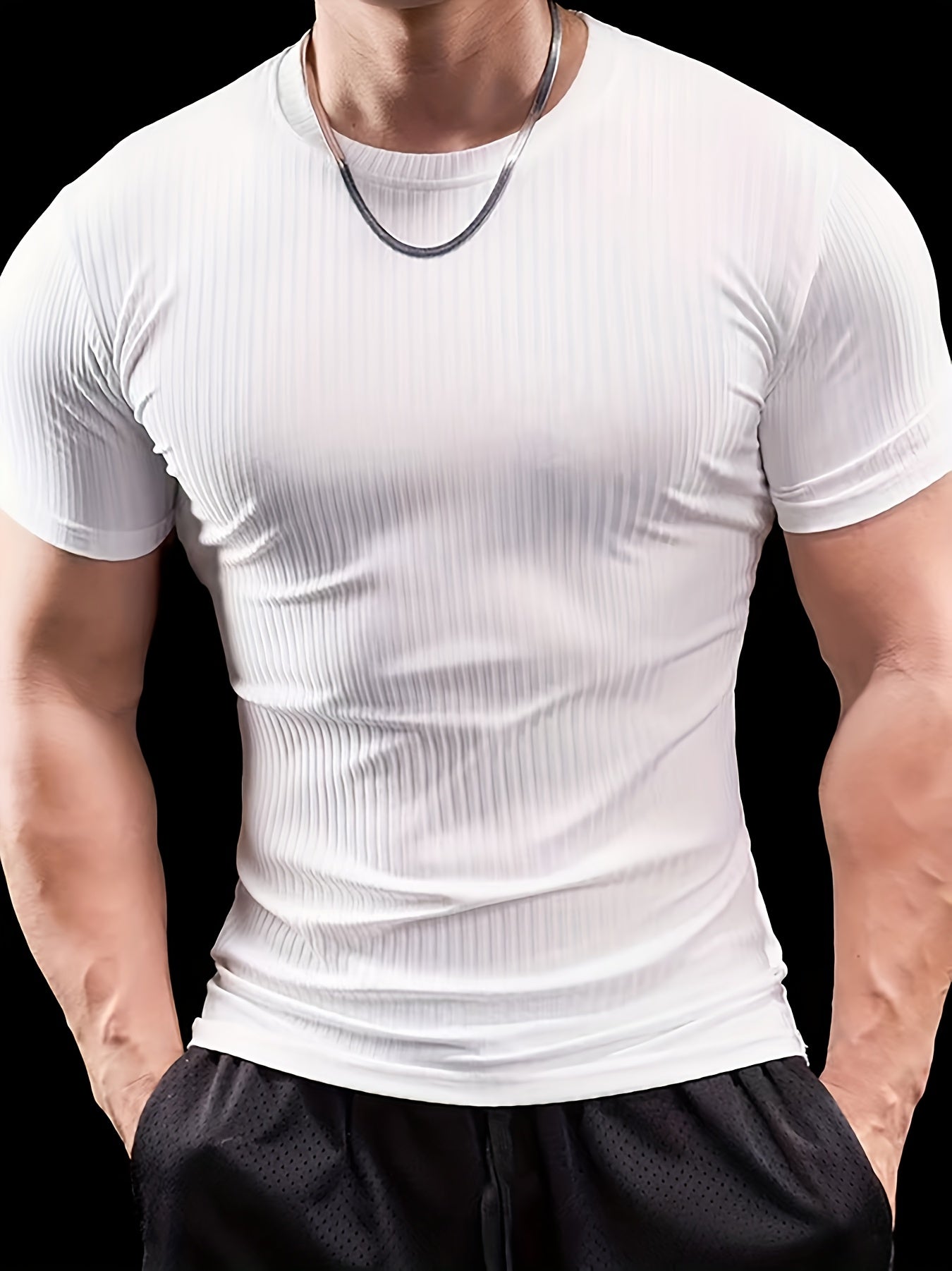 Men's Stretch Fit Short Sleeve T-Shirt - Breathable, Comfortable Polyester Blend, Solid Blue, Crew Neck, Casual Sporty Style for Spring/Summer