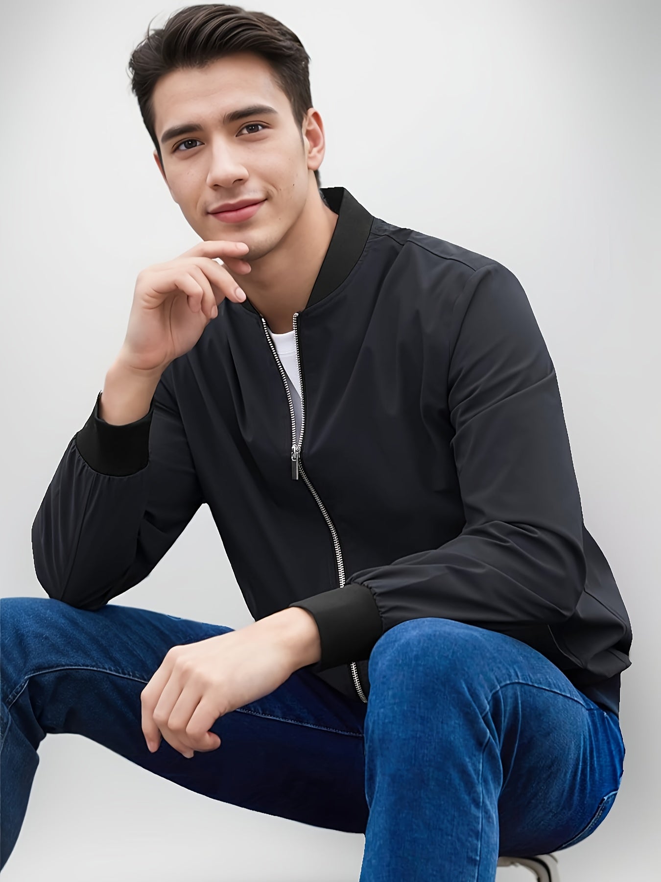 Men's Versatile Baseball Jacket - Lightweight Polyester Windbreaker for Spring/Fall | Minimalist Casual Design | Breathable & Age-Free Outerwear