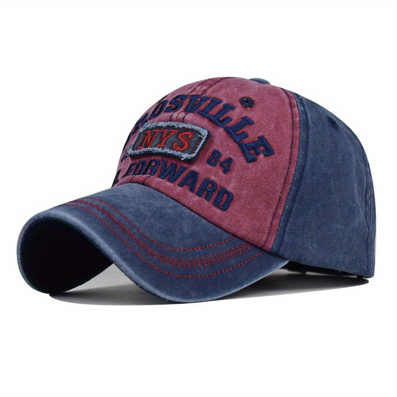 Vintage Style Unisex Baseball Cap, 100% Cotton Embroidered NYS Letter Design, Adjustable Dad Hat for Sports and Sun Protection, Hand Washable