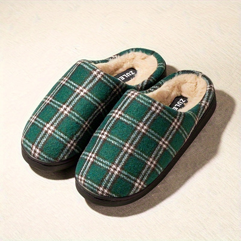 Unisex Plaid Slip-On Slippers for Men & Women - Comfortable Memory Foam Indoor/Outdoor House Shoes with TPR Sole, Warm Fabric Uppers, Blue & Red Options, Perfect for Everyday & Leisure Wear, House Slippers