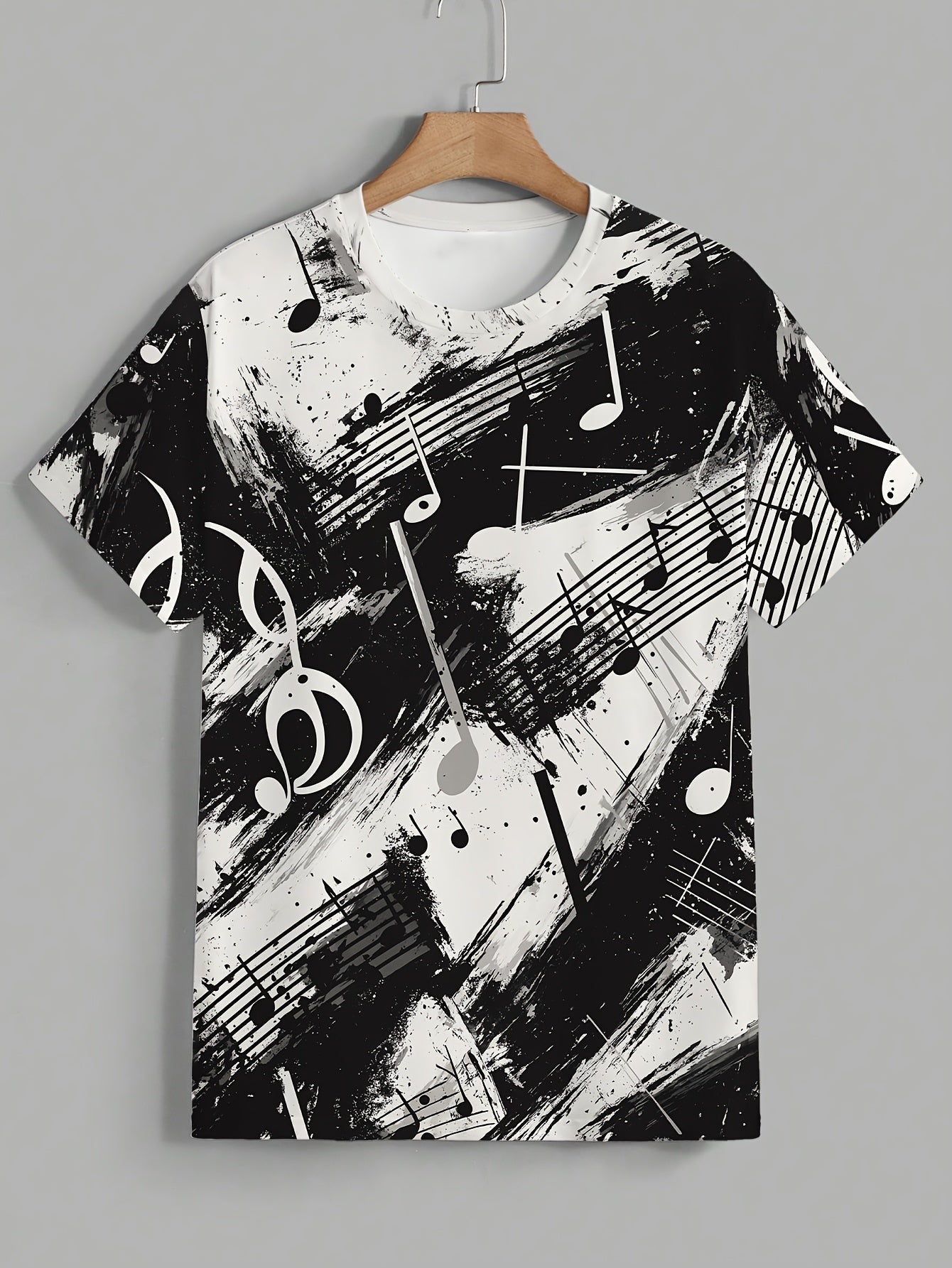 OBM Men's Casual Short Sleeve T-Shirt - Music Note Splatter Print Design, 100% Polyester, Breathable Summer Tee, Regular Fit, Machine Washable, Musicthemed Apparel, Smooth Texture Fabric
