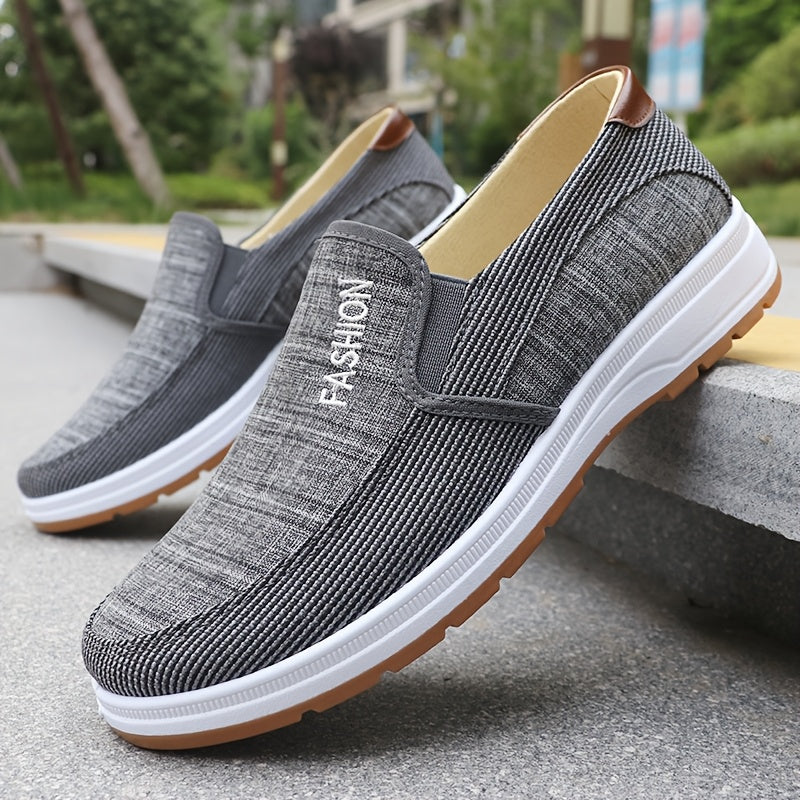 Men'S Casual Slip-On Loafers - Lightweight Breathable Fabric Upper, White Rubber Sole, Brown Accents, Comfortable for Outdoor Walking Casual Attire, Summer Footwear, Stylish Slipons, Durable Traction Footwear