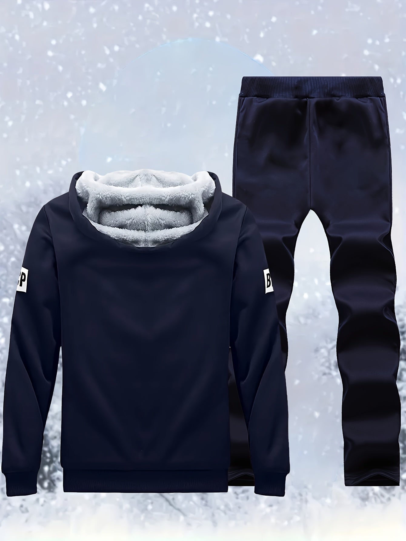 Men's "SHAN YES" Alphabet Print Fuzzy Lining Hooded Sweatshirt And Joggers Set, Warm Athletic Outfit For Running And Outdoor Fitness, Autumn And Winter
