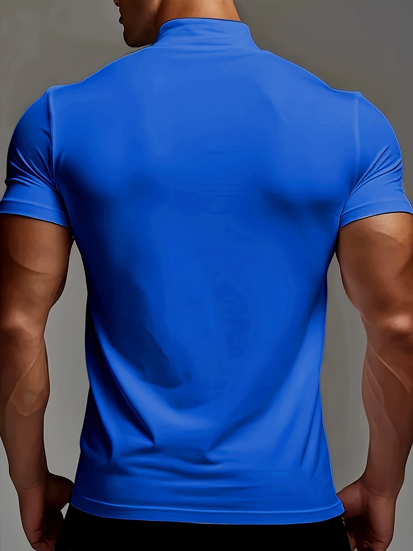 Men's Slim Fit Breathable Moisture-Wicking Short Sleeve T-Shirt - Lightweight All-Season Small Stand-Up Collar Tee with Boston Letter Print for Gym, Outdoor Casual Wear, Active Lifestyle, Modern Design, Durable Construction
