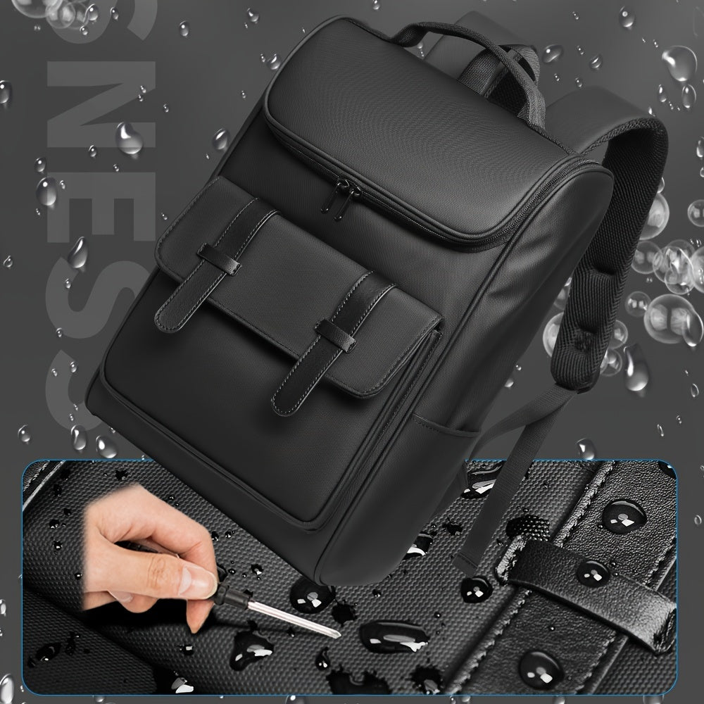 Men'S Stylish Large Capacity Commuter Backpack - Black Oxford Fabric, Durable with Multiple Compartments and Adjustable Straps, Ideal for Office, Student, University, School, Travel, Commute, Travel Backpack Casual Style Ba