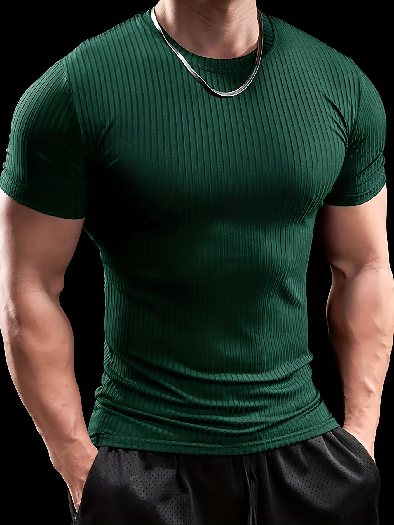 Men's Stretch Fit Short Sleeve T-Shirt - Breathable, Comfortable Polyester Blend, Solid Blue, Crew Neck, Casual Sporty Style for Spring/Summer