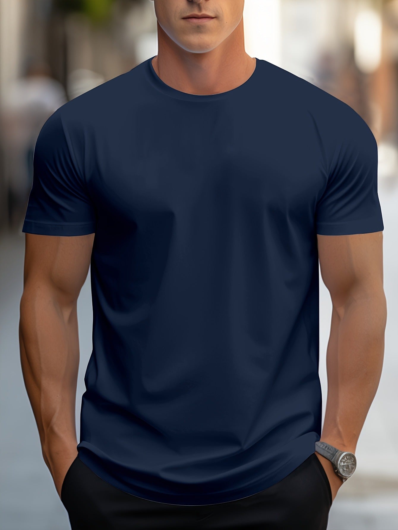 1pc Men's Spring Summer Casual Short Sleeve T-Shirt - Solid Black, Regular Fit Round Neck, Breathable Fabric for Gym, Outdoor Casual Attire, Gym Shirts, Durable Casualwear, Smooth Texture