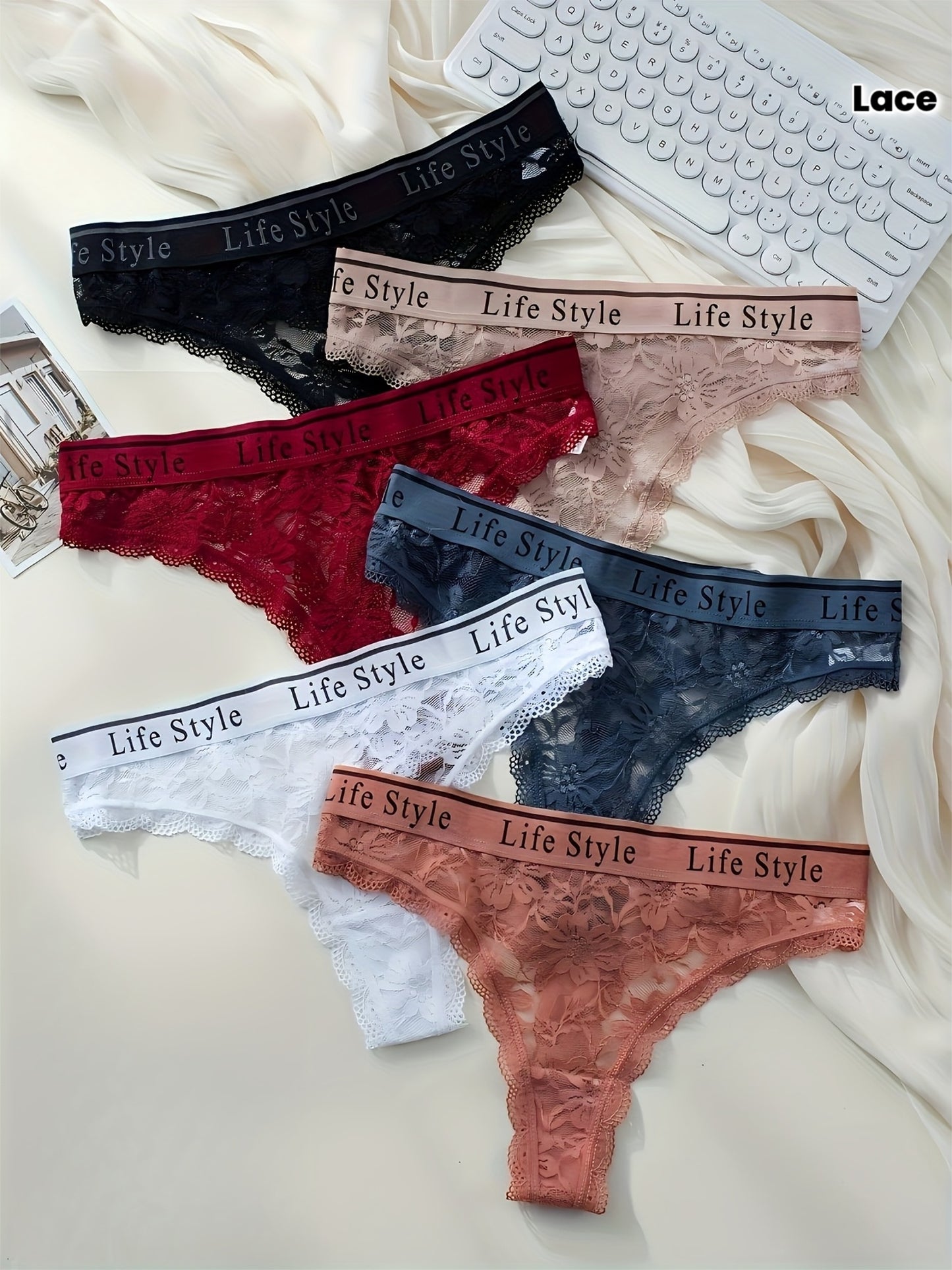 6-Pack Women's Lace Low Rise Thong Underwear - Comfortable & Sexy