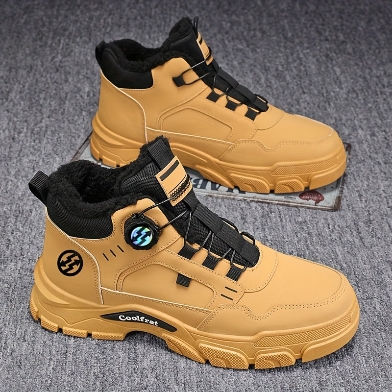 Men's New Winter Thickened -Lined Boots, Three Color Options, Comfortable and Warm, Easy On/Off with Knob Design, Suitable for Outdoor Snow, Hiking, and Mountaineering