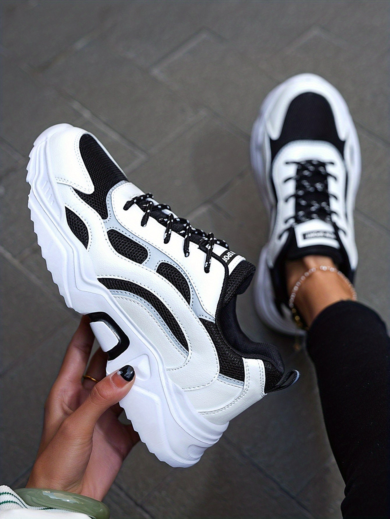 Women's Fashionable Platform Chunky Sneakers, Lace Up Breathable Running Shoes, Thick Bottom Outdoor Casual Dad Shoes