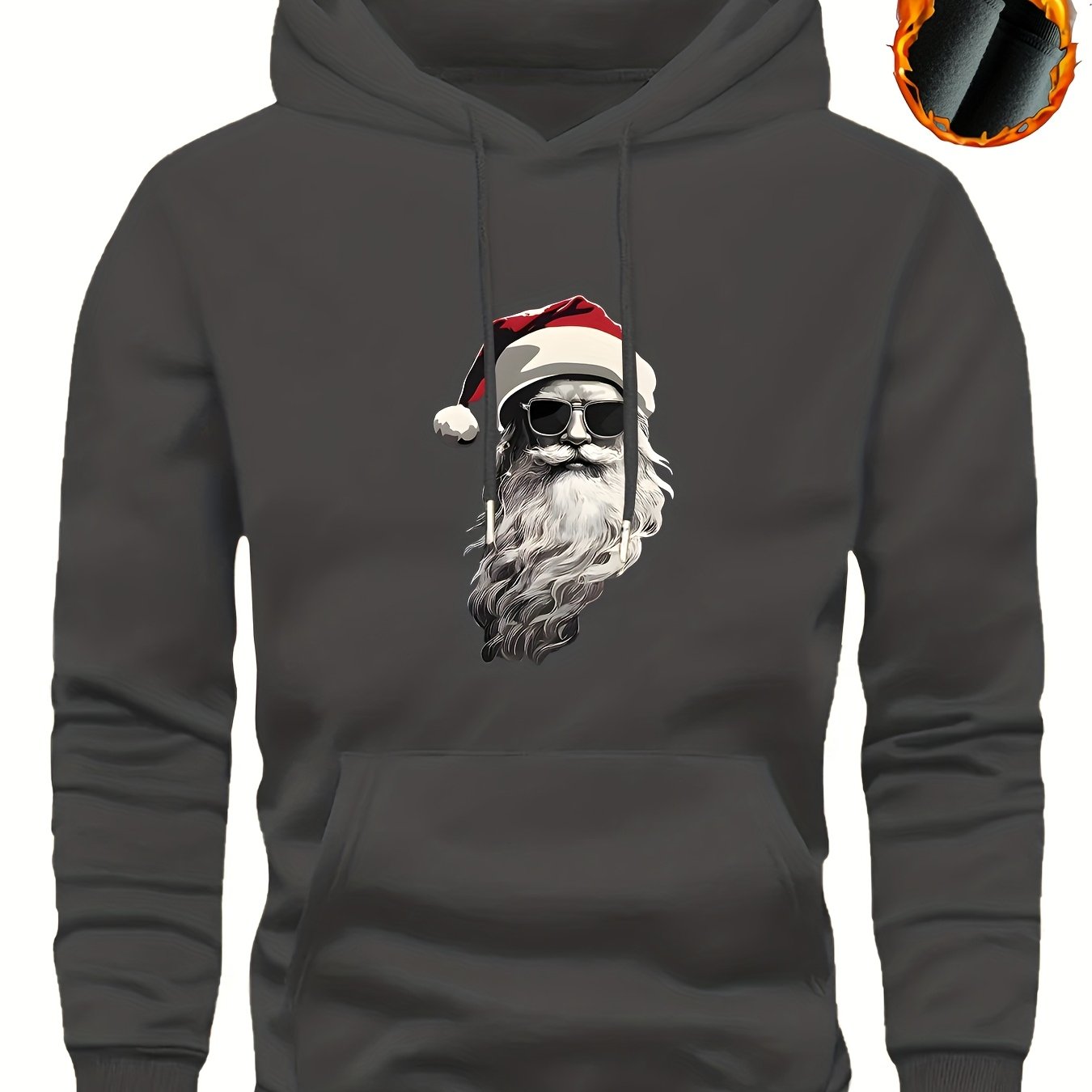 Men'S Heavyweight Hooded Sweatshirt with Santa Claus & Santa Hat Print - Thick Winter Pullover, Long Sleeve Hooded Sweater for Christmas, Halloween, New Year'S - Cozy Cold Weather Clothing For Men, Couples, Family - Ideal Hol