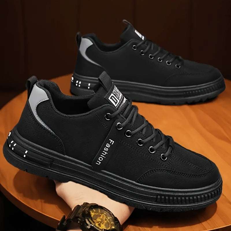 Men'S All-Season Low Top Sneakers, Solid Color, Non-Slip Durable Sports Casual Shoes, Breathable Fabric Lining, Round Toe, Lace-Up Closure, Faux Upper, PVC Sole, Cloth Insole - Versatile for Casual Sports Use