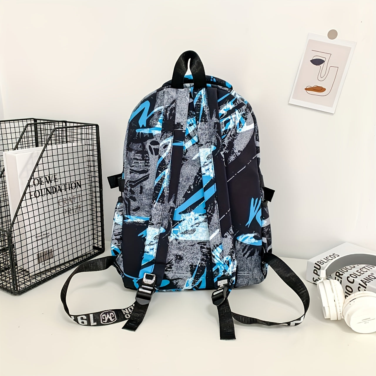 Spacious, Stylish Graffiti-Style Large Capacity Backpack for College & High School Students - Durable Nylon, Casual Fashion