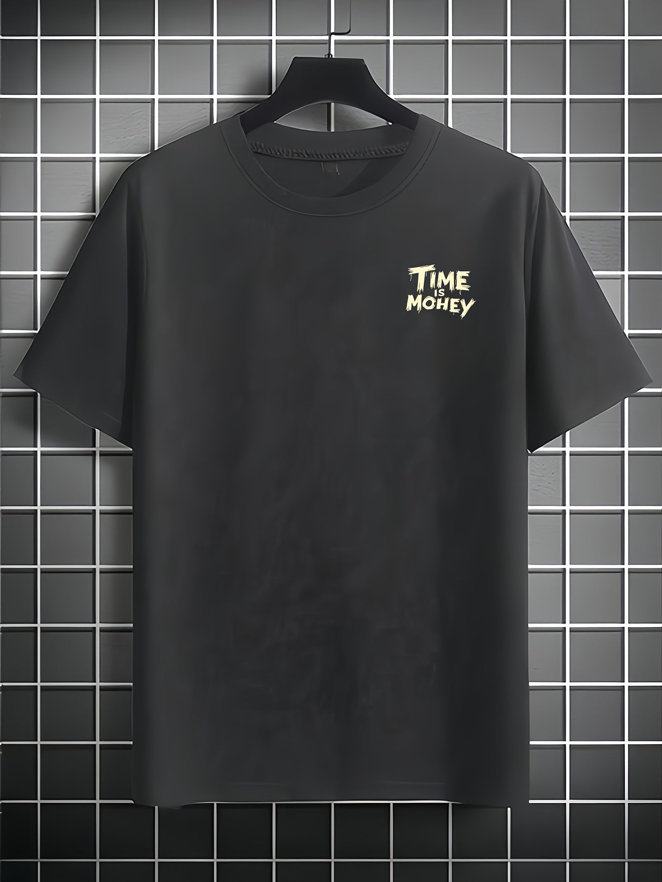 Men'S Casual Short Sleeve T-Shirt with "Time is Money" Clock Stack of Cash Graphic - Lightweight Polyester, Loose Fit, Round Neck, Perfect for Spring Summer Outdoor Wear, Relaxed Fit Shirt Bold Graphic Tee Glossy Text